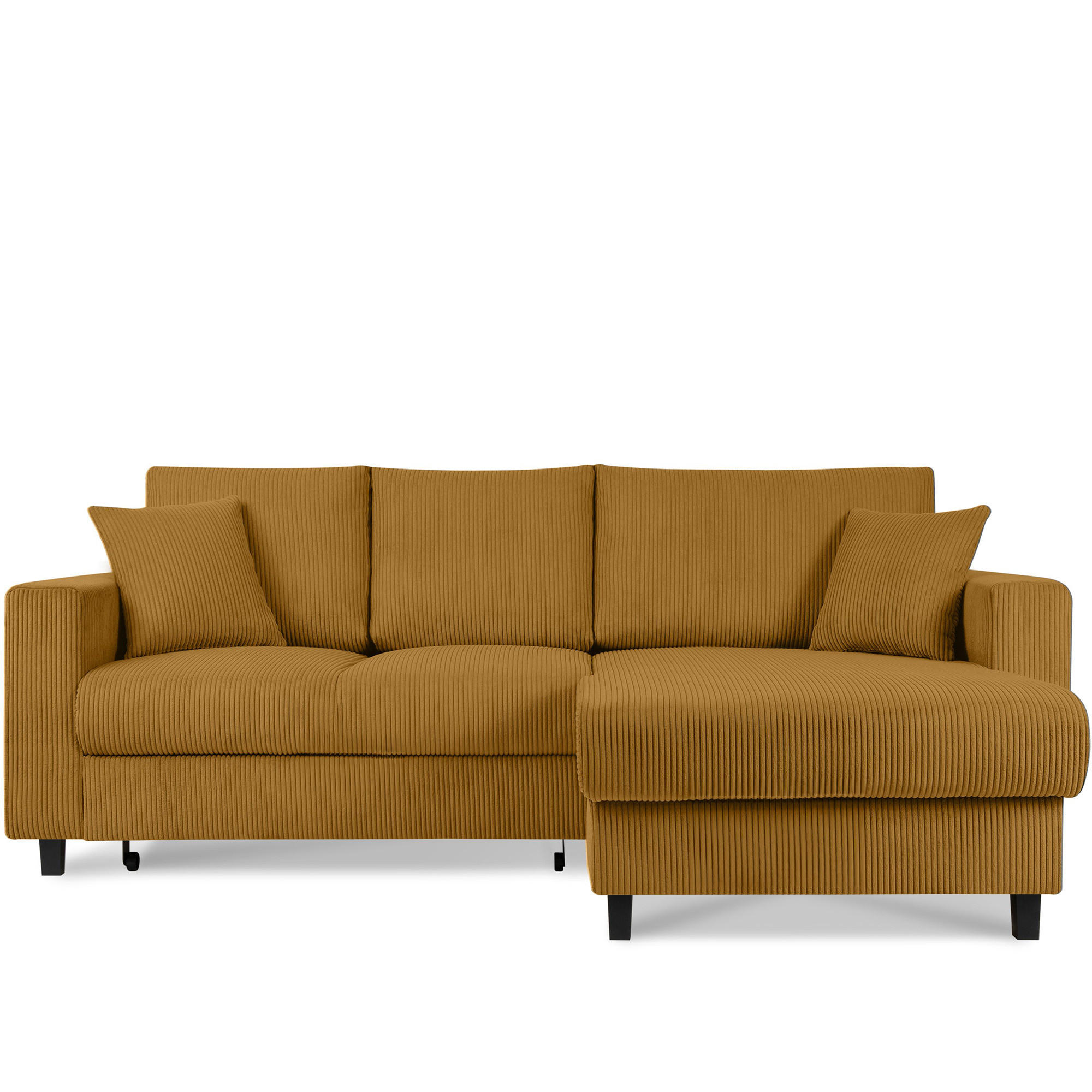 ECKSCHLAFSOFA EGRET Rechts mit Bettkasten, Cord-Stoff, gelb - Gelb, Textil (234/90cm) - KONSIMO®