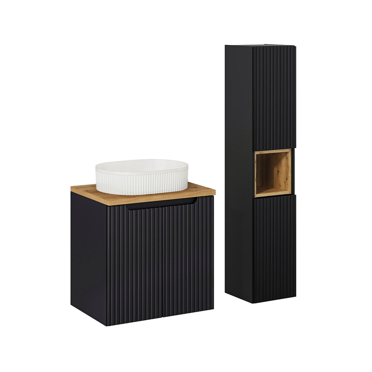 Petits-meubles KOUPELNOVÝ NÁBYTEK 60cm Riva 2er-Set Černá a dřevěná