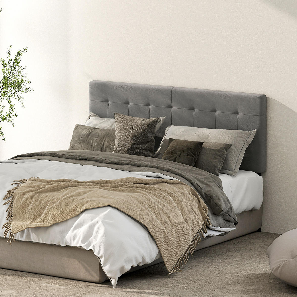 KOPFTEIL DE-10862 3-fach höhenverstellbar 106-126 cm Samtoptik Grau - Grau, Metall (10/126/140cm) - ComfortXL