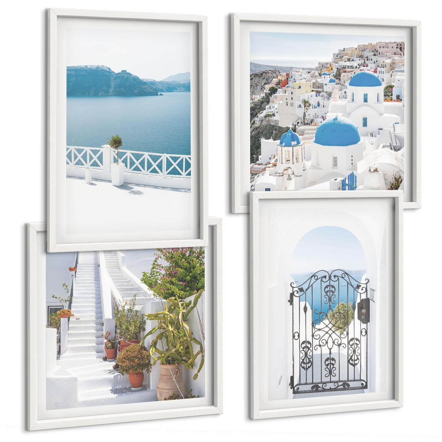 BILDER SET 4er Set - 50x50 cm & 40x60 cm Weißer Rahmen - Weiße Treppenpflanzen Meer - Weiß, Kunststoff (50/50cm) - TULUP
