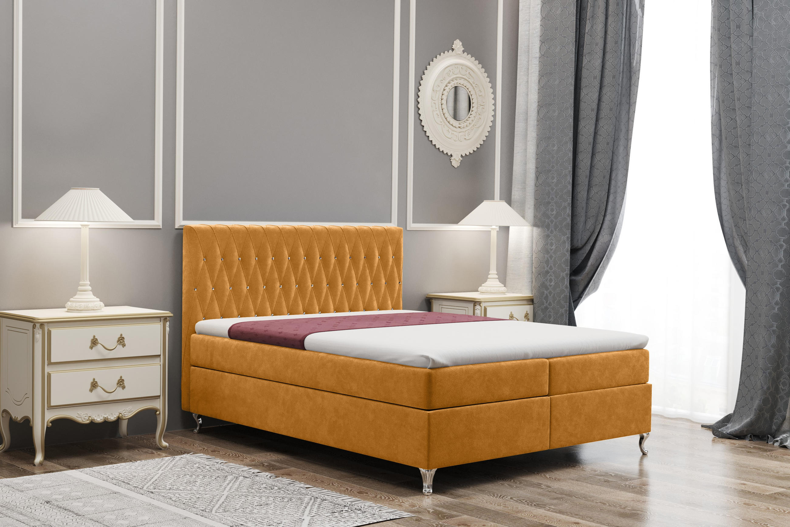 BOXBETT Mit Bettkasten Und Matratze KATE Stoff Riviera Gelb 180x200 cm H3-Bonell - Gelb, Holz/Textil (180/200cm) - Kaiser Möbel