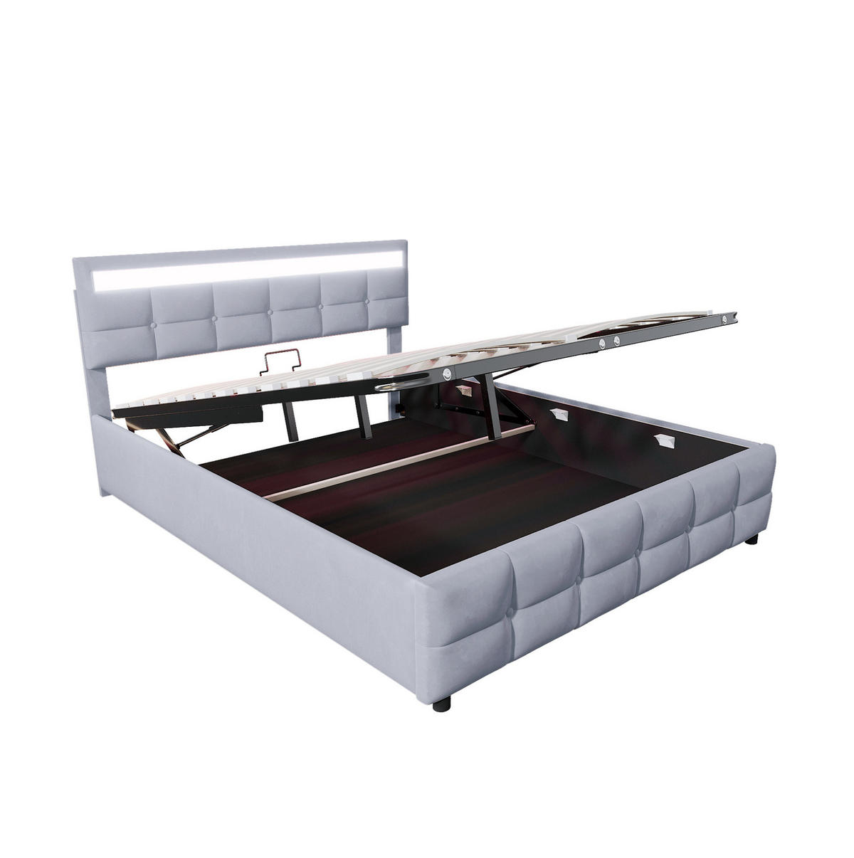 POLSTERBETT mit LED und Stauraum 180x200 cm Samt Grau - Grau, Metall (180/200cm) - Meubliv