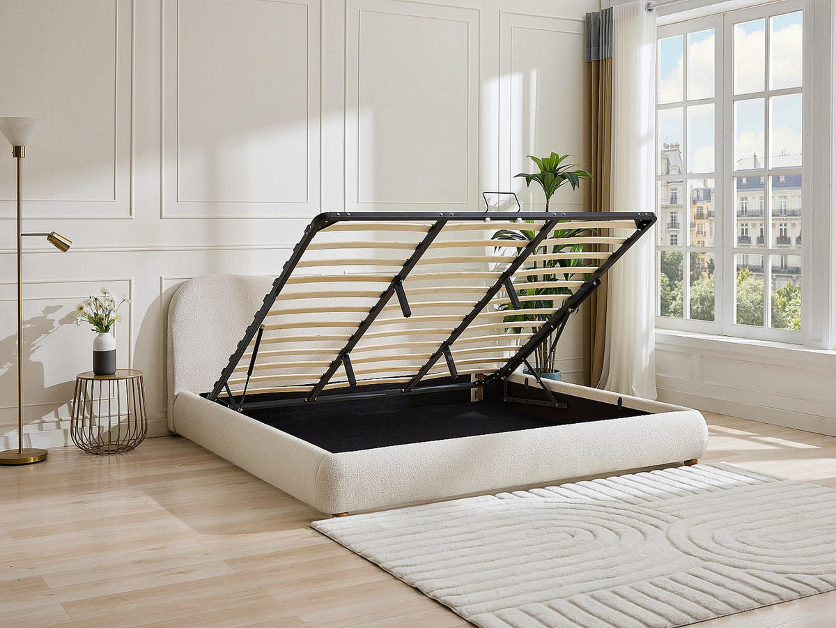 BETT mit Bettkasten - 2 Personen - Stoff - Weiß - - Weiß, Textil (180/200cm) - Vente-Unique