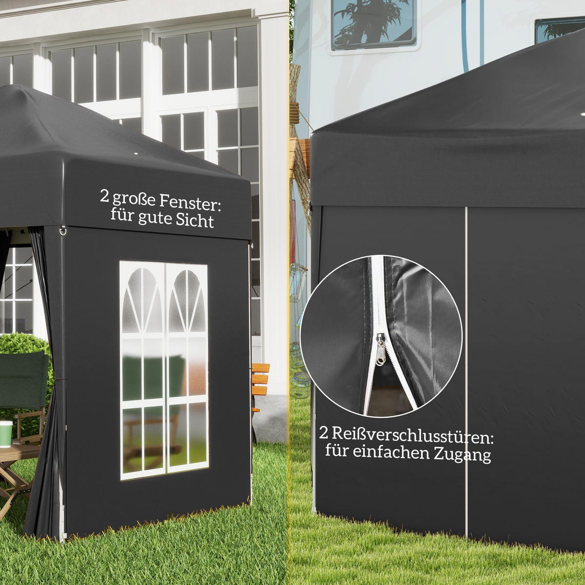 FALTPAVILLON, Blau, Stahl, Oxford-Stoff - Schwarz, Metall (2/2.4/2cm) - Outsunny