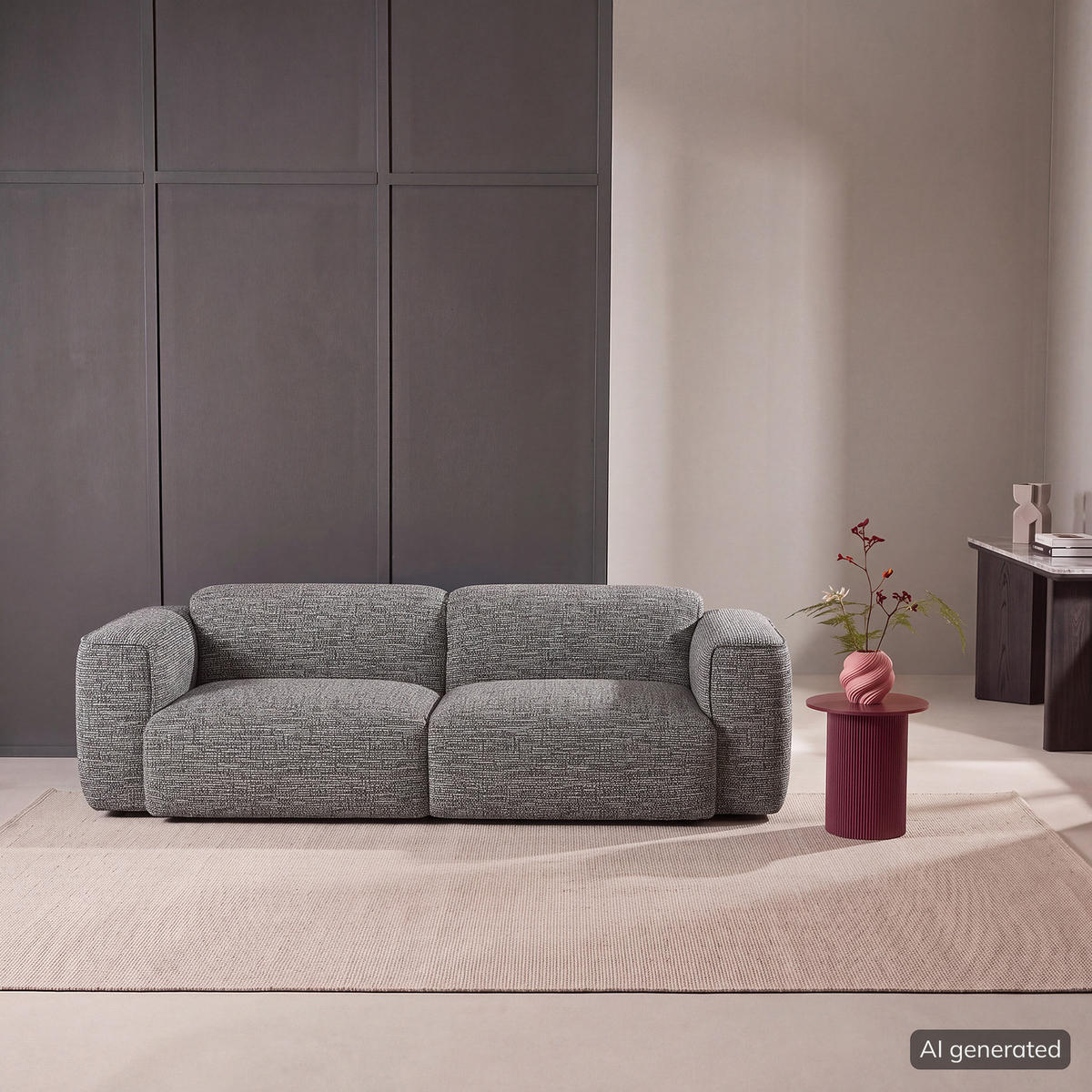 3-SITZER SOFA - Schwarz/Grau, Kunststoff/Textil (251/71/102cm) - home24