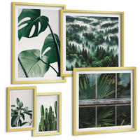 BILDER SET 5er Set - 50x50 cm & 20x30 cm & 40x60 cm Goldrahmen - Ästhetik tropischer Pflanzen - Goldfarben, Kunststoff (40/60cm) - TULUP
