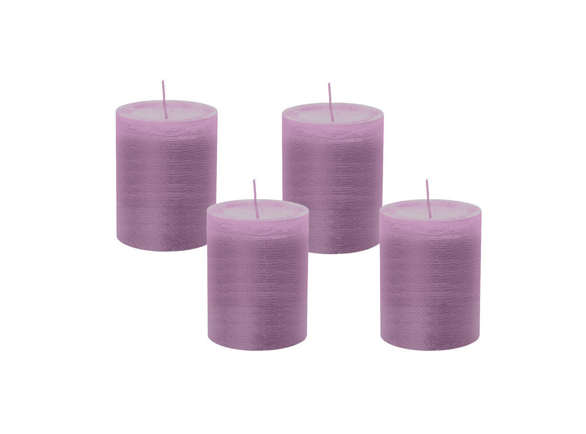 STUMPENKERZE Rustik Mauve Lila 130 x 78 mm, 4er Adventskerzen-Set - Mauve, Paraffin (13cm) - Wiedemann Kerzen