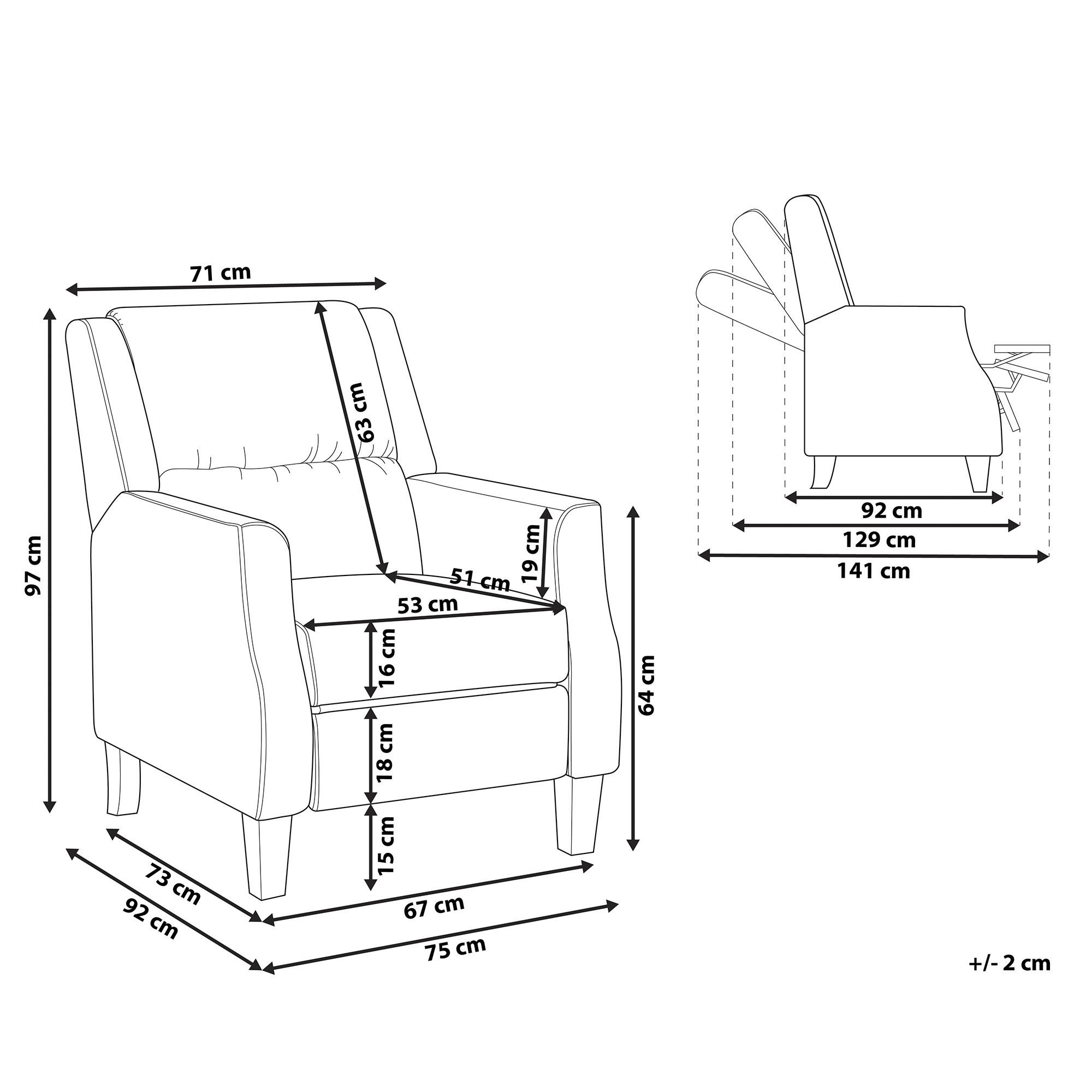 Thumbnail - Beliani Sessel, Beige, Dunkelbraun, Textil, 75x97x141 cm, Wohnzimmer, Sessel, Relaxsessel