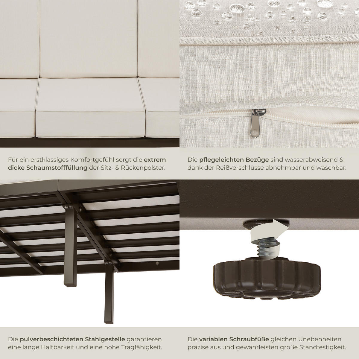  GARTEN-LOUNGESET  comosa, höhenverstellbare Füße,braun/beige - Beige/Braun, Kunststoff - tectake