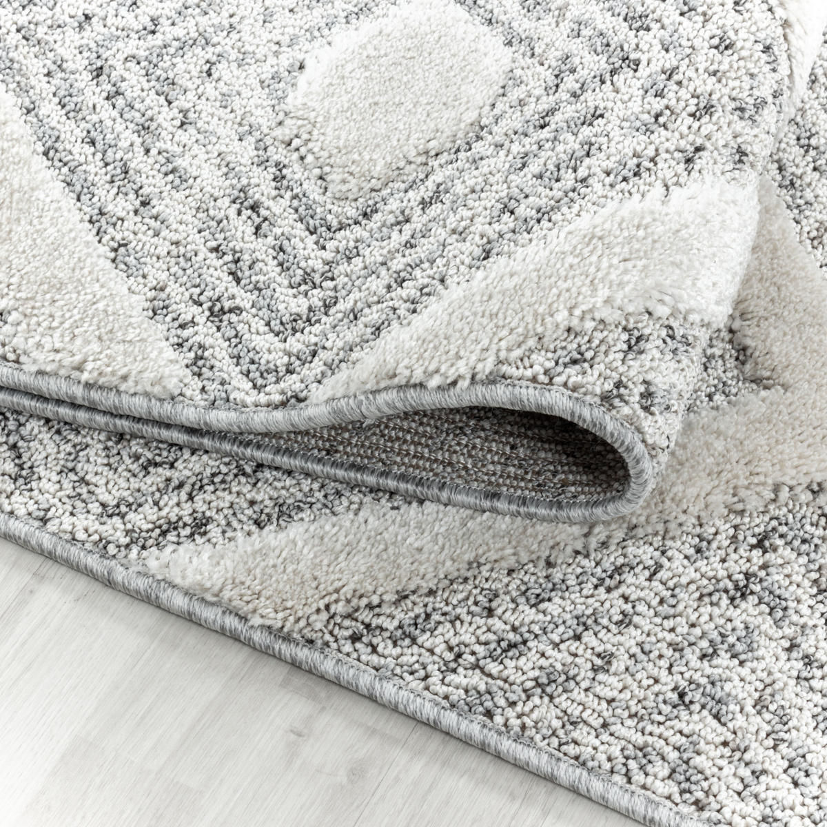 TEPPICH Wohnzimmer 3D Geometrisch Modern Waschbar OEKO-TEX Rund Grau 200x200 cm Gekettelt – EISACK - Grau, Textil (200/200cm) - KADIMA DESIGN
