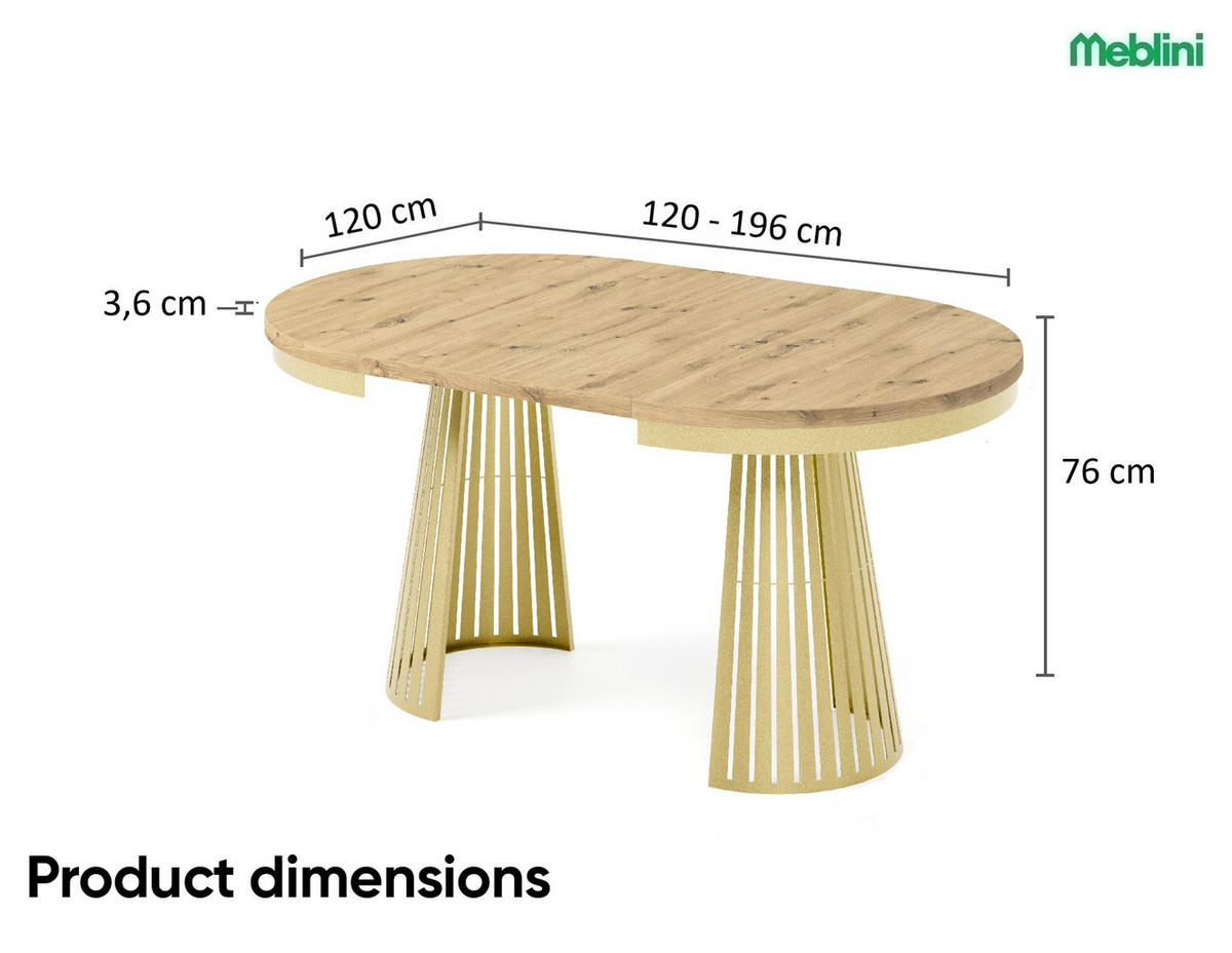 ESSTISCH Cone Bis - Goldfarben/Eiche Artisan, Holzwerkstoff/Metall (120/120/76cm) - Meblini