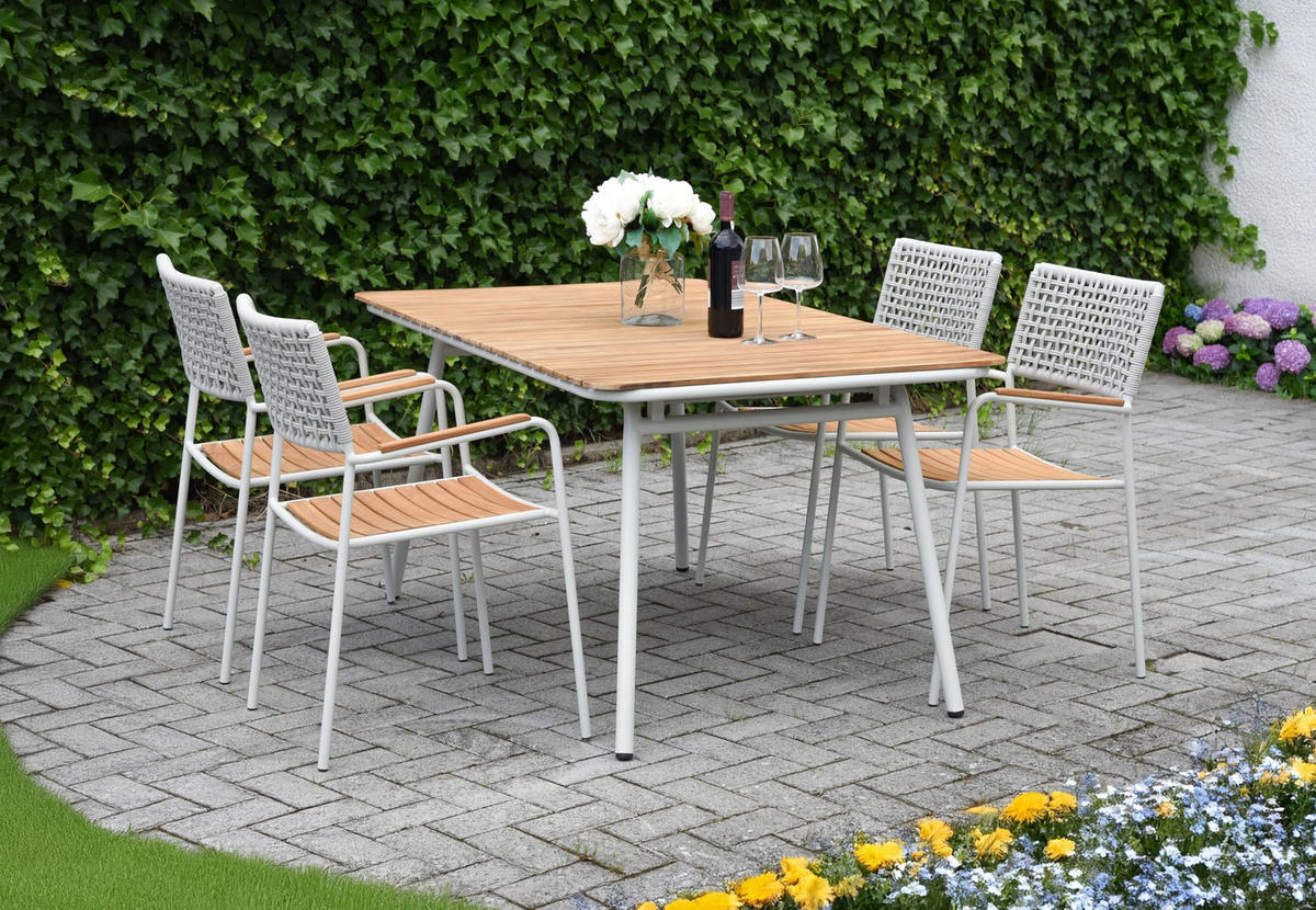 GARTEN-SITZGRUPPE Lotte 5-teilig Gartenmöbel-Set - Creme, Holz - DELUKE