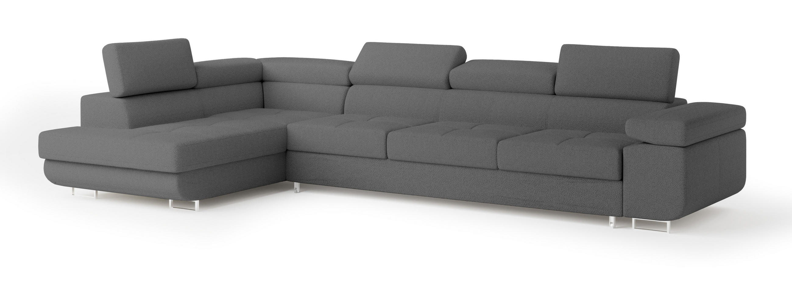 ECKSOFA VICENTE Grau Boucle-Stoff mit Schlaffunktion - Grau, Holz (346/202cm) - MASSENO