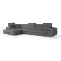 ECKSOFA VICENTE Grau Boucle-Stoff mit Schlaffunktion - Grau, Holz (346/202cm) - MASSENO
