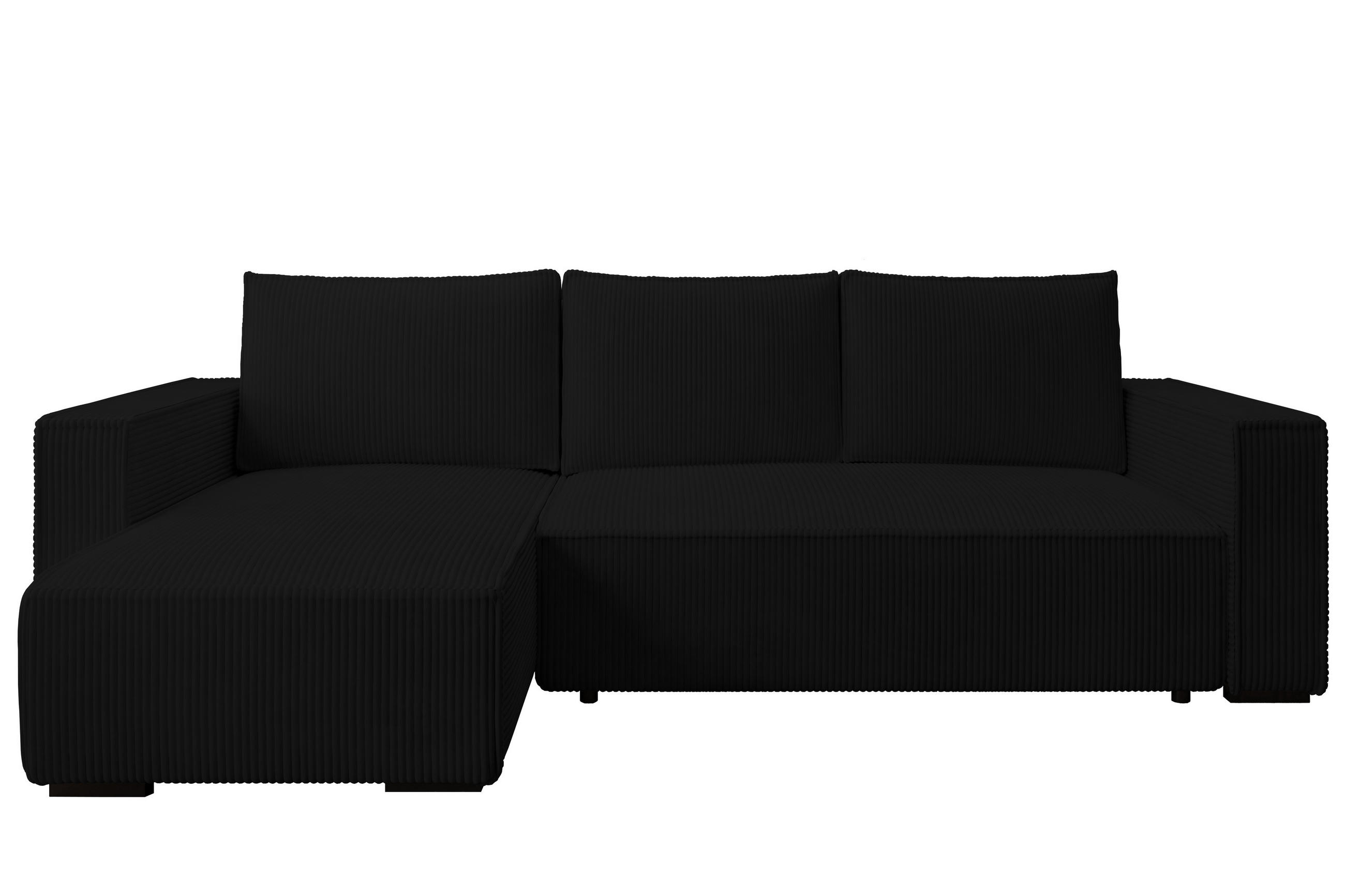 ECKSOFA CUDDY L, Eckcouch in L-Form mit Schlaffunktion und Bettkasten, Farbe: Schwarz, Cordstoff, Ottomane Links - Schwarz, Textil (240/140cm) - Storez24