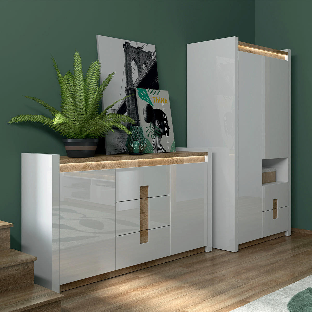 SIDEBOARD Helios Weiß und Holz - Weiß, Holzwerkstoff (172/96.5/41cm) - Petits-meubles