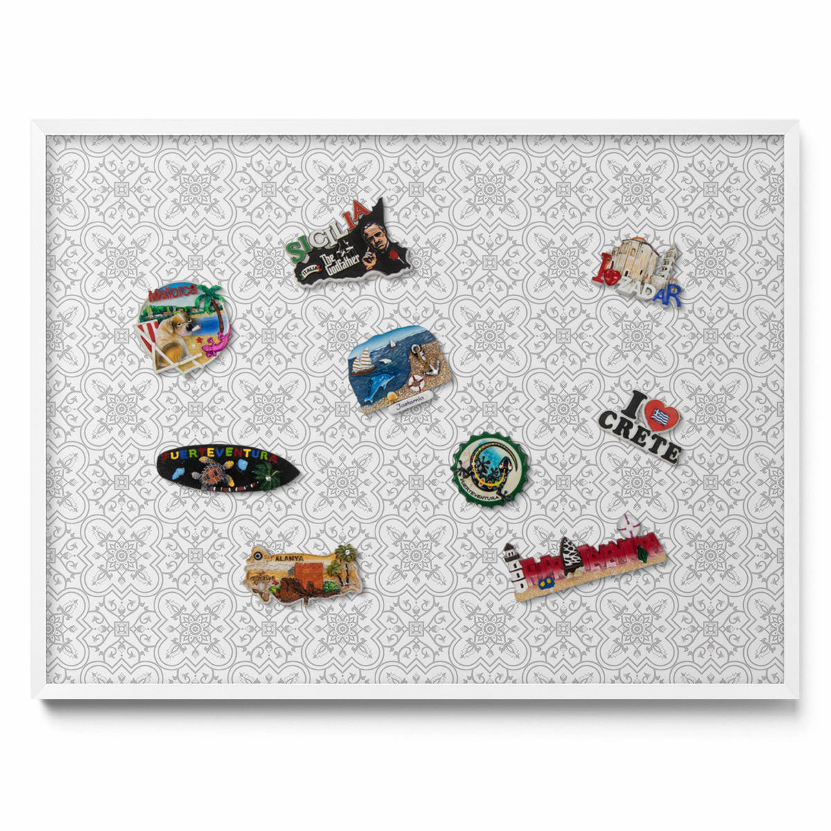 MAGNETTAFEL 80x60 cm Weißer Rahmen Regulares Ornamentmuster - Graubraun, Metall (80/60/0.4cm) - TULUP