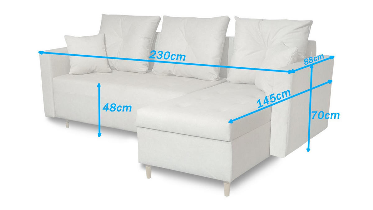 ECKSOFA OTTO mit Bettkasten und Schlaffunktion L-Form, Ottomane Universal - Gelb, Textil (230/145cm) - Marpur
