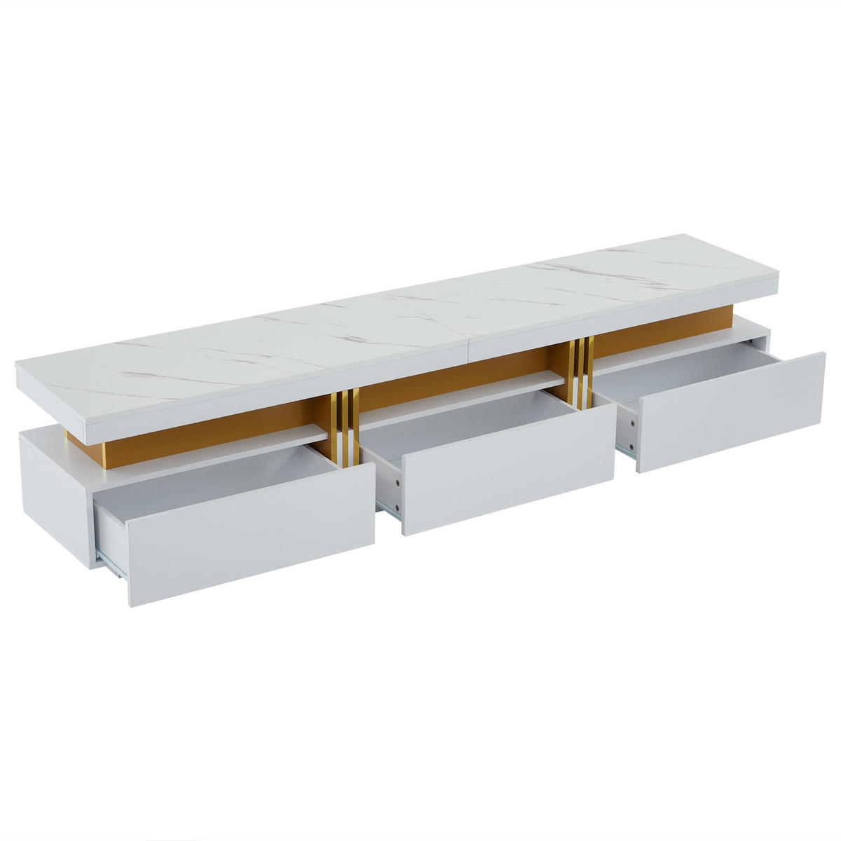 LOWBOARD DE-40306 mit Marmor-Optik und drei Schubladen Weiß - Weiß, Holzwerkstoff (200/42/40cm) - ComfortXL