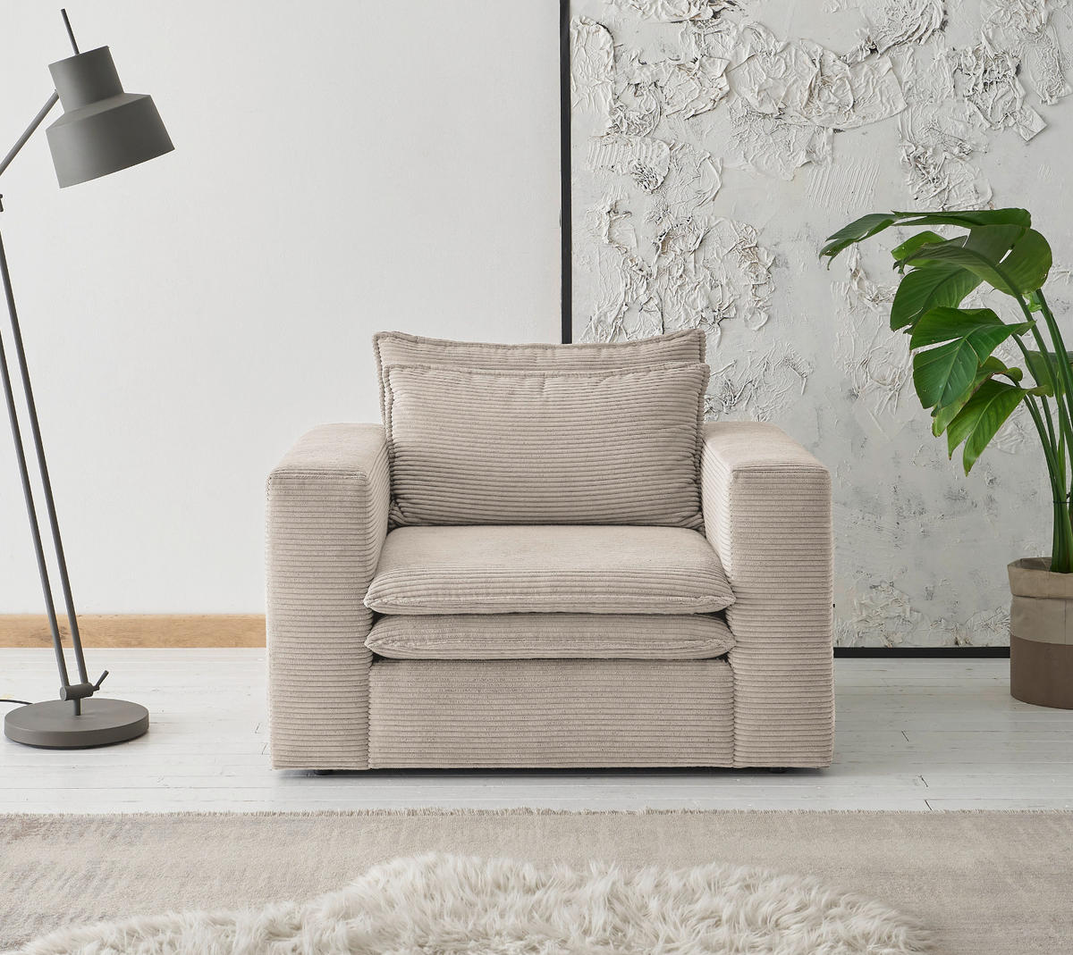 SESSEL beige Cord, Loungesessel 110 cm - Beige, Holz/Kunststoff (110/83/91cm) - Furn.Design