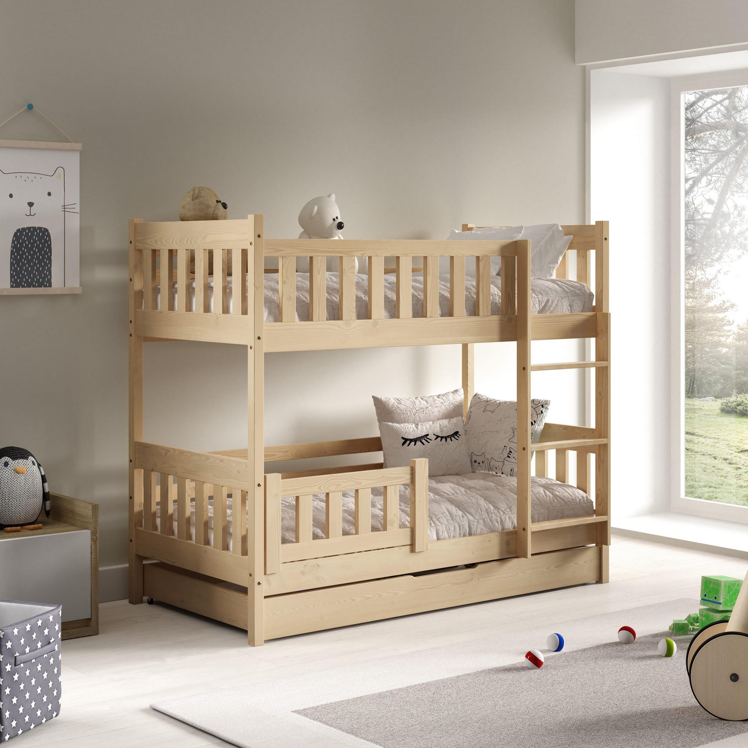 ETAGENBETT LUCIA mit Bettkasten 80x160 cm Kieferfarben - Kieferfarben, Holz (80/160cm) - MASSENO