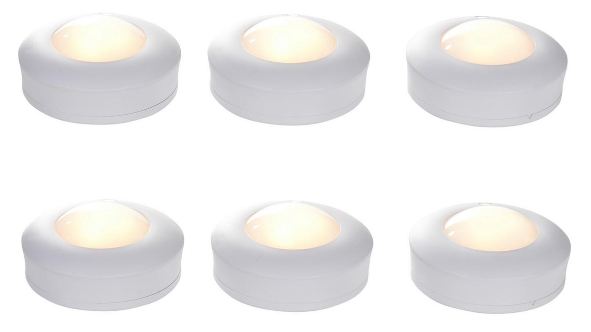 LED-SPOT-BELEUCHTUNG - dimmbar mit Timer und Fernbedienung für Unterbau, Schrank und Vitrine, 6er-Set - Weiß, Kunststoff (3.6/7.8/7.8cm) - Northpoint