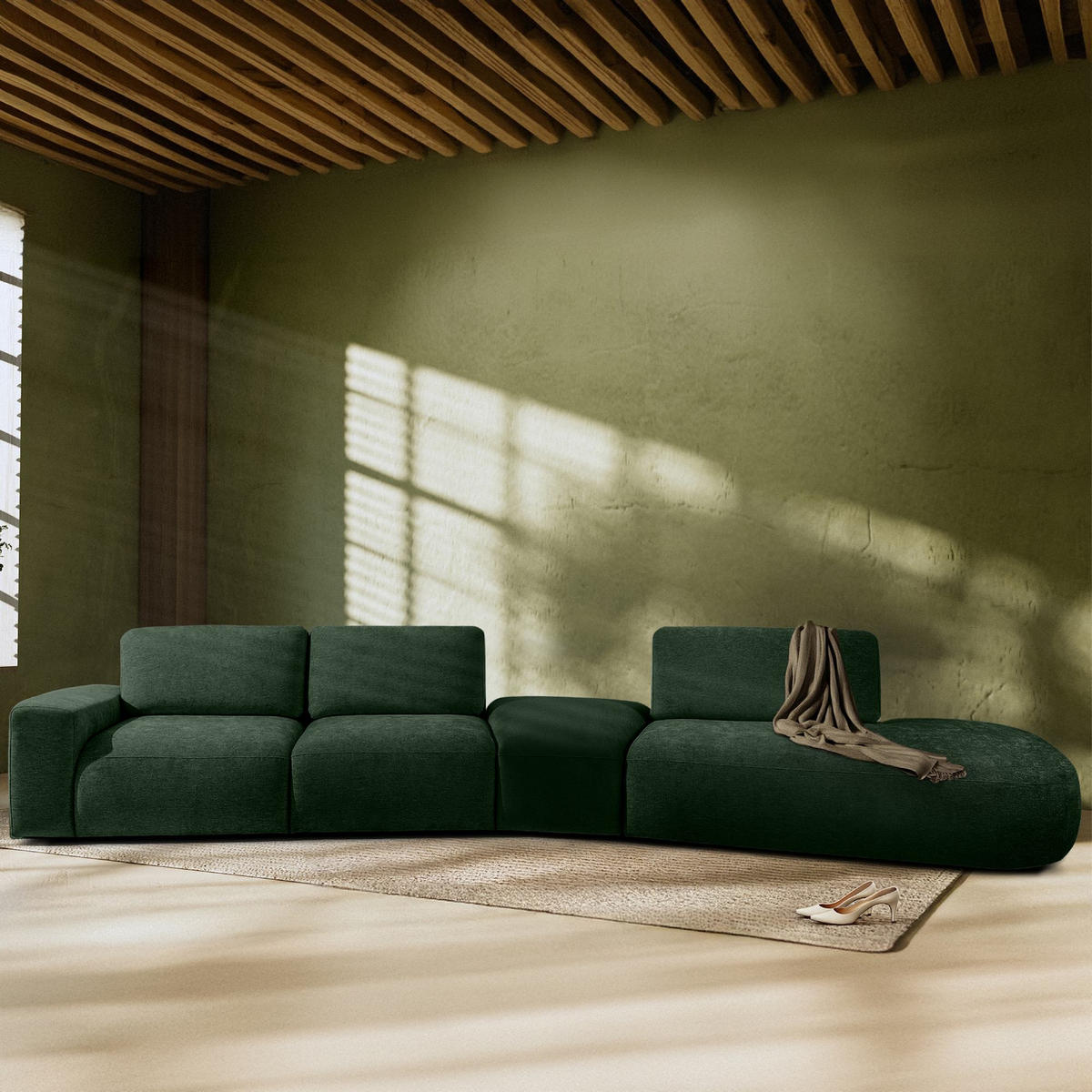 5-SITZER ECKSOFA ZUCCO Chenille rechts, Dunkelgrün - Dunkelgrün, Textil (430/84/105cm) - KONSIMO®
