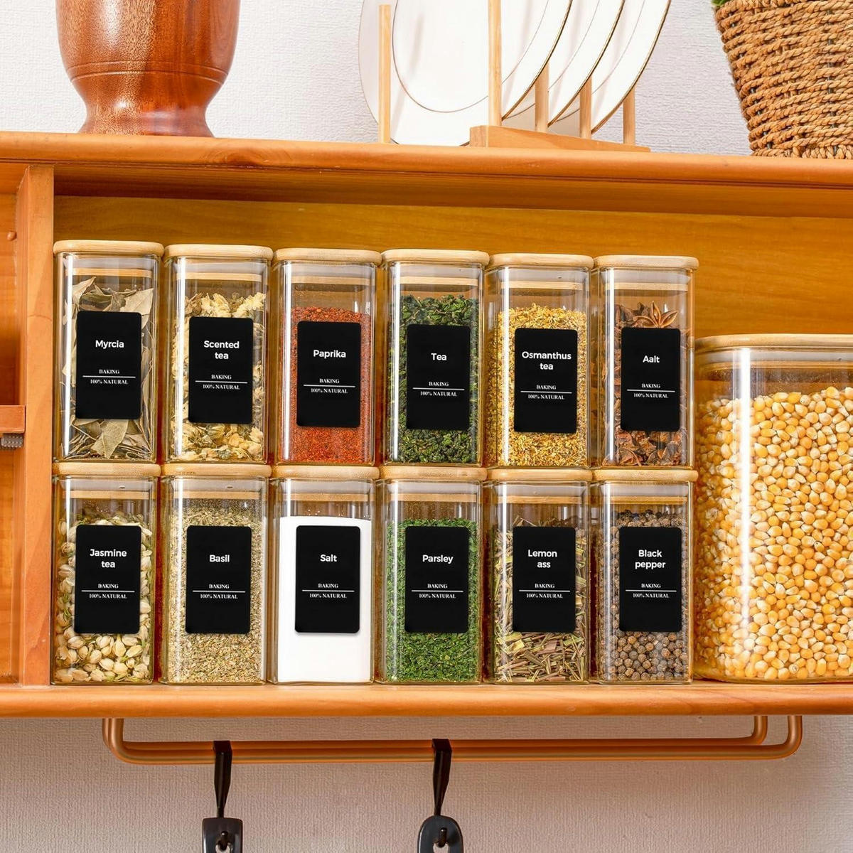 GEWÜRZGLÄSER 12-teiliges Set 300 ml Glas mit Holzdeckel - Multicolor, Glas (6/12.6/6cm)