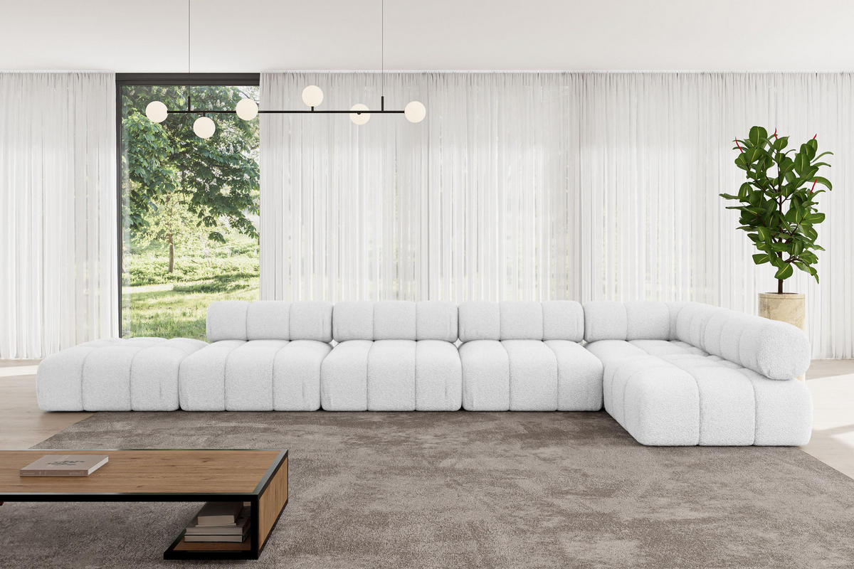 ECKSOFA modulares Sofa Favio-L3 - 475x190x70 cm Weiß Bouclé - Weiß, Holzwerkstoff/Textil (475/190cm) - ALTDECOR