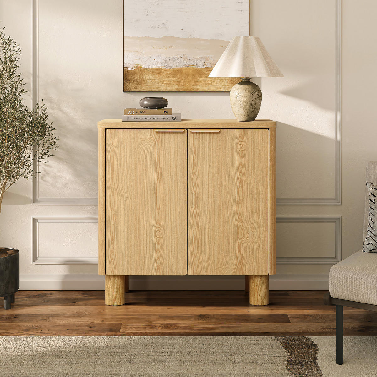 KOMMODE Modern, helles Holz mit 2 Türen | Vanity Unit, B72 x T39,5 x H75 cm - Eichefarben/Braun, Holz (72/75/39.5cm) - Hometopia