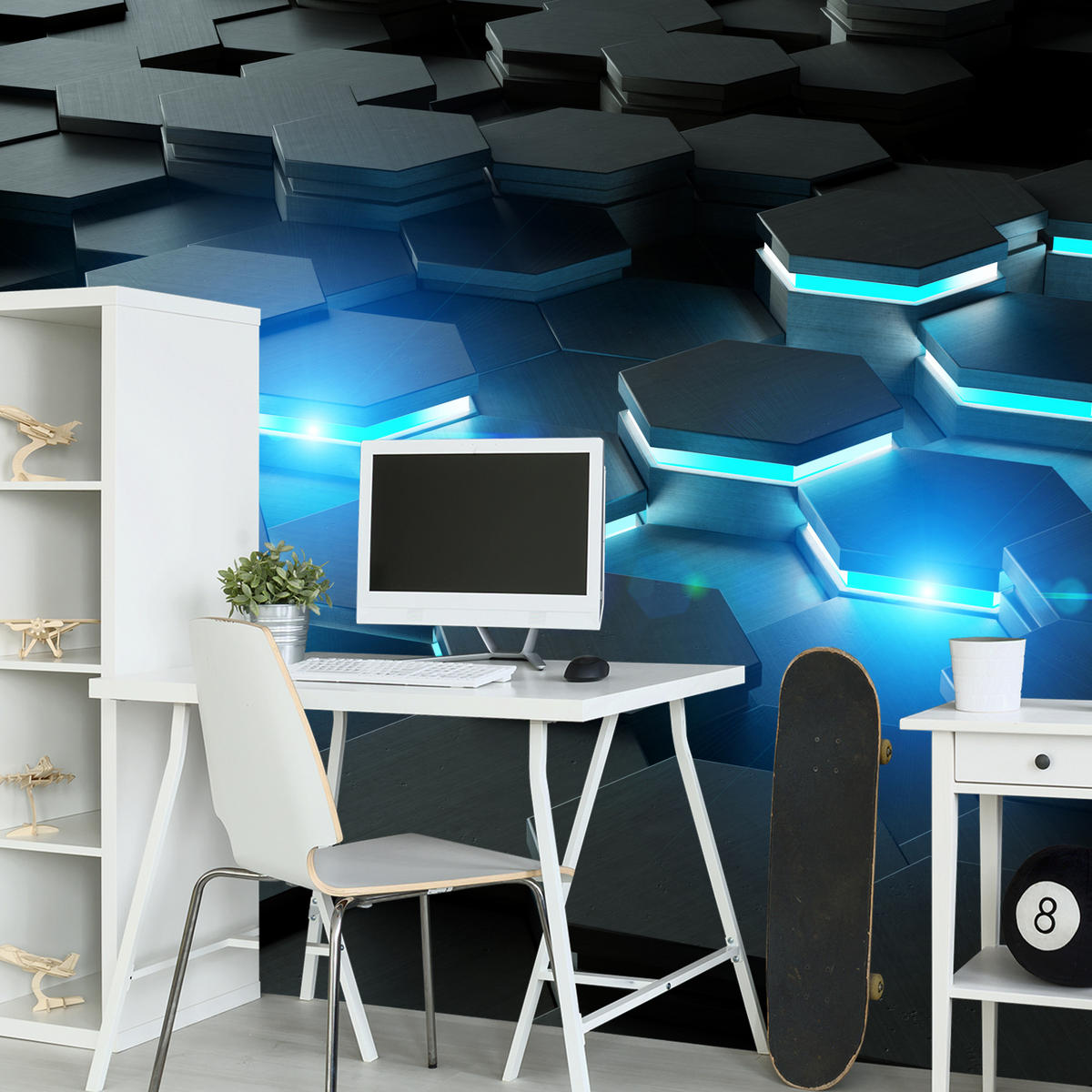 FOTOTAPETE für Jugendzimmer Schwarz Blau Hexagone 500x350 - Blau/Schwarz, Papier (500/350cm) - Muralo