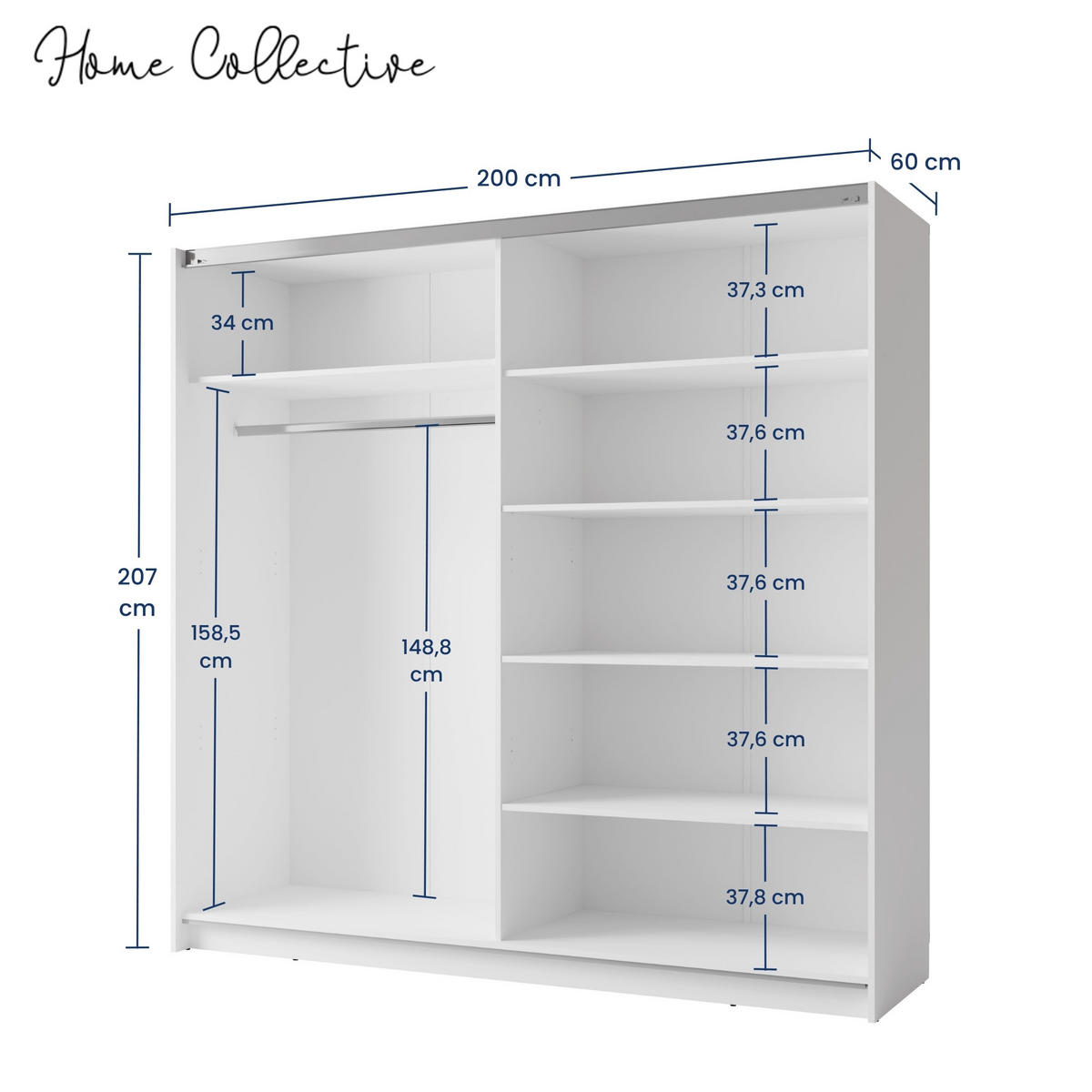 SCHWEBETÜRENSCHRANK 2-Türen in Weiß - Weiß, Holzwerkstoff (60/207/200.6cm) - Home Collective