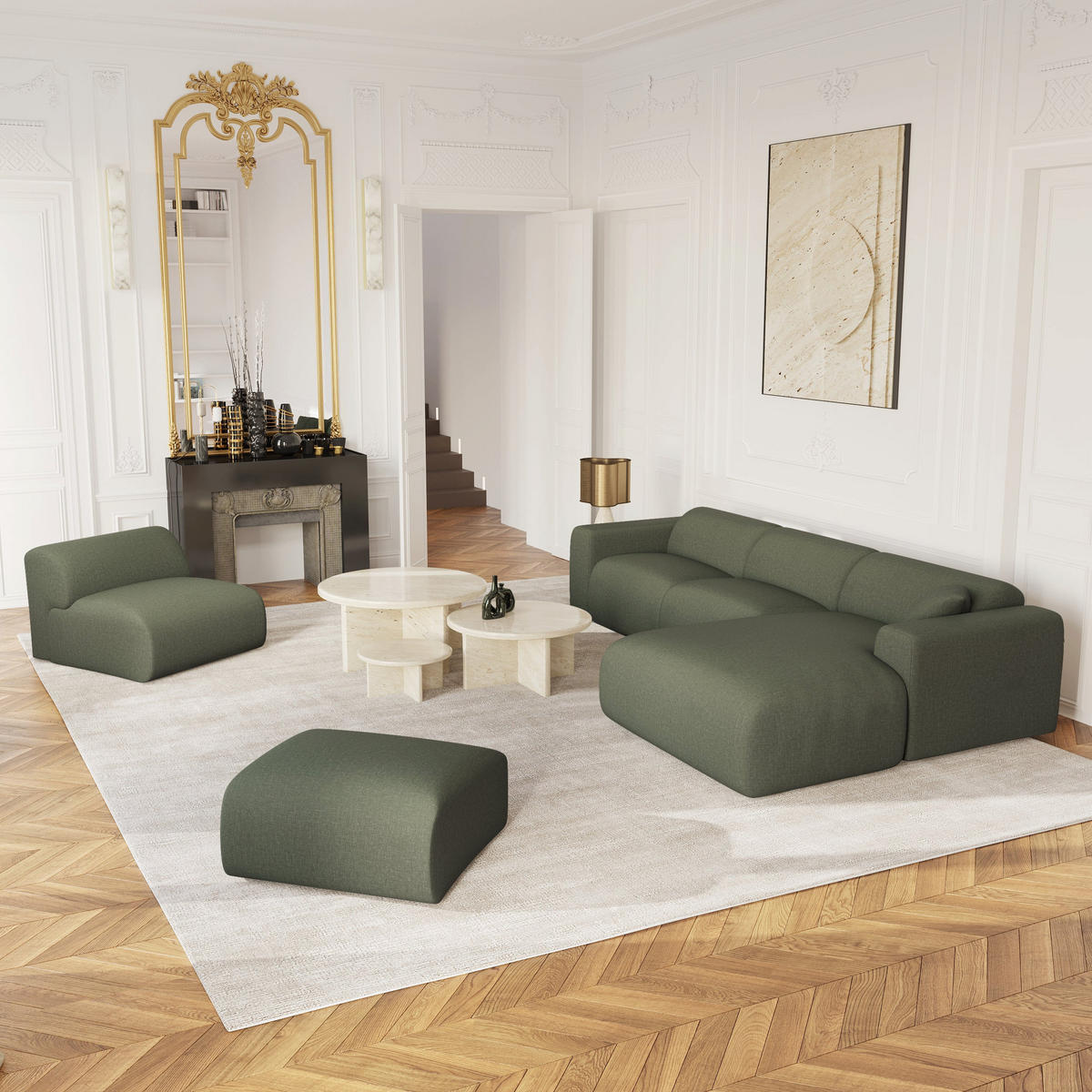 WEITWINKEL-SOFA rechts Tissu tramé Olivgrün 280cm - Olivgrün/Grün, Textil (280/165cm) - Sia Home