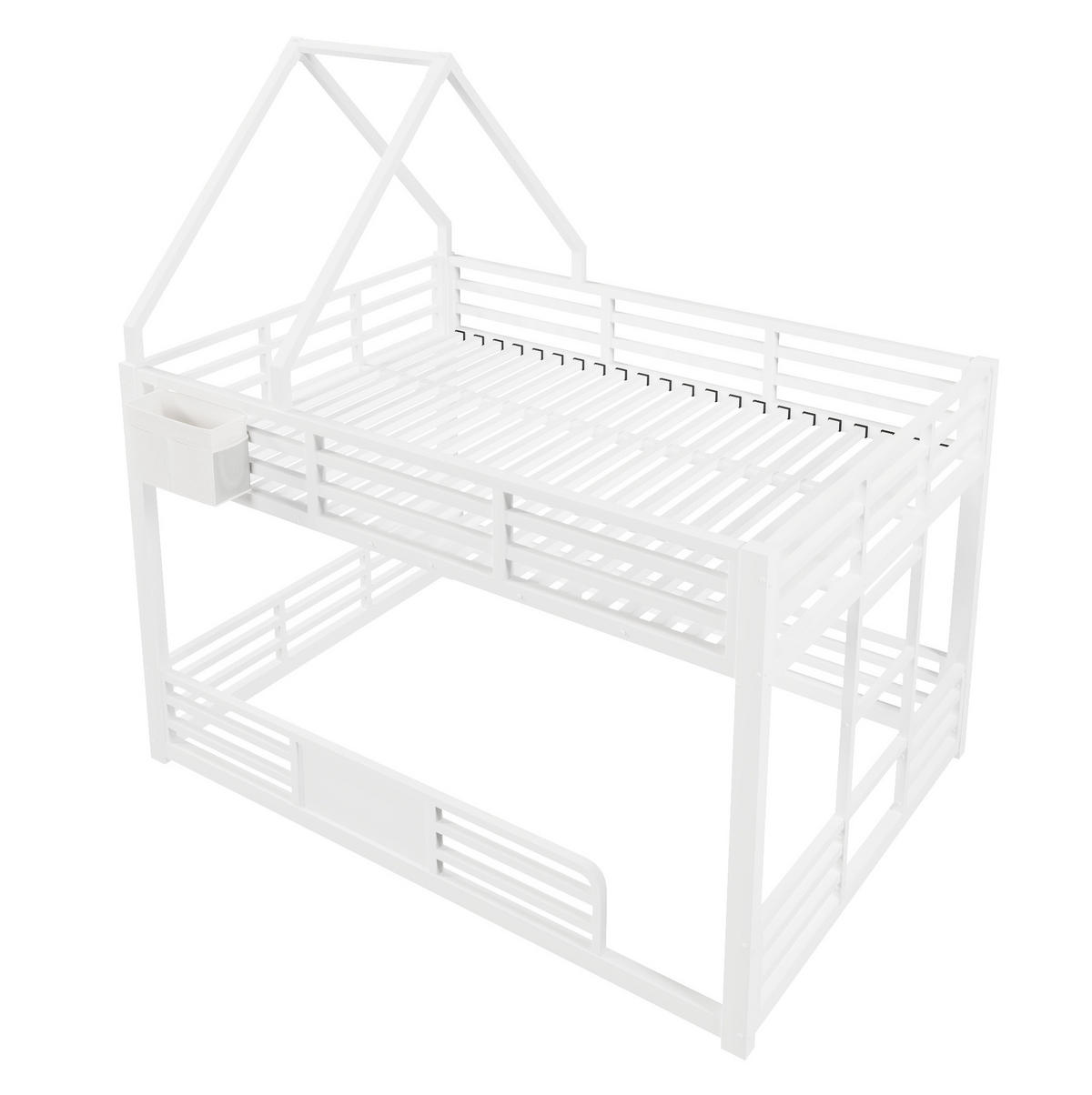 ETAGENBETT Metall & MDF 140x200 cm Weiß mit LED-Beleuchtung, Hausbett-Design und Stofftaschen - Weiß, Metall (140/200cm) - Modfu