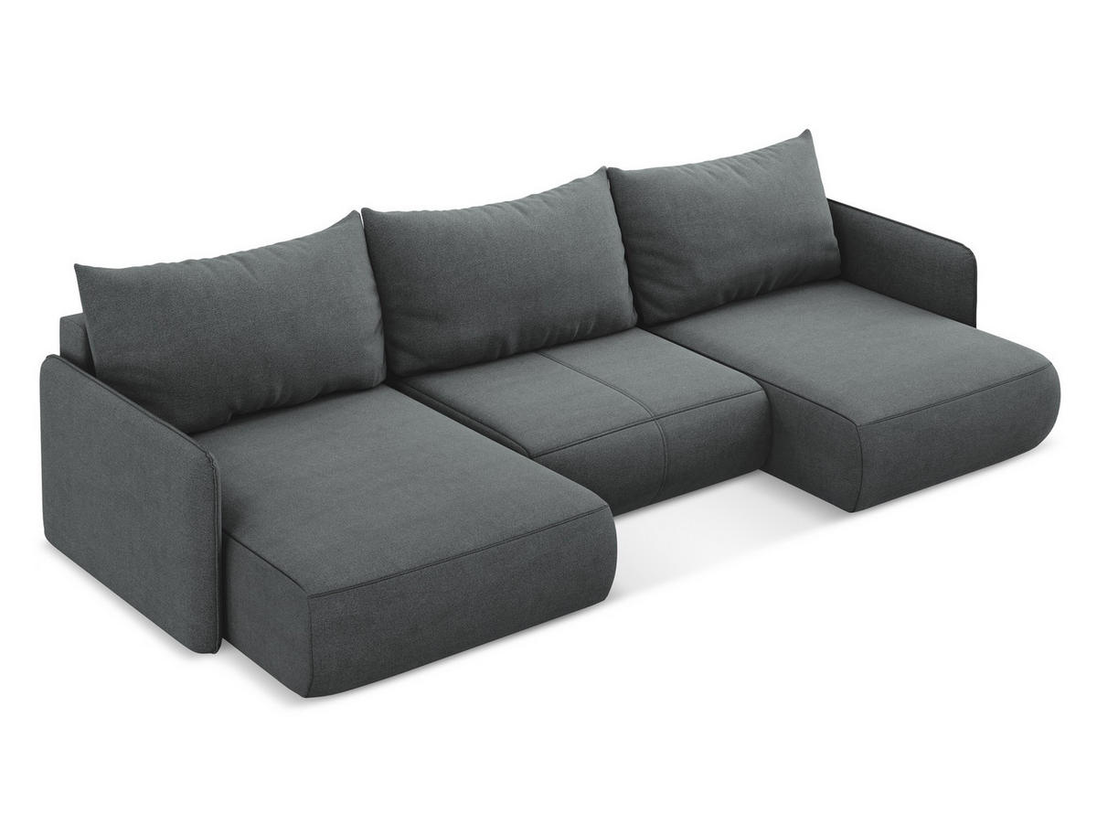 WOHNLANDSCHAFT Strukturstoff Stoff Grau - Schwarz/Grau, Kunststoff/Textil (290/86/148cm) - Makamii