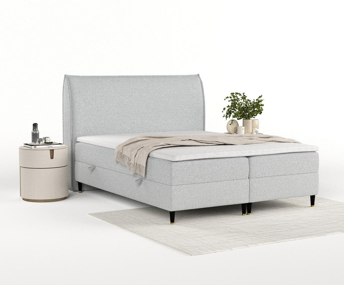 BOXBETT Melba Hellgrau 160/200 cm mit Bonellmatratze - Hellgrau/Schwarz, Holz/Holzwerkstoff (160/200cm) - Maison de Reve