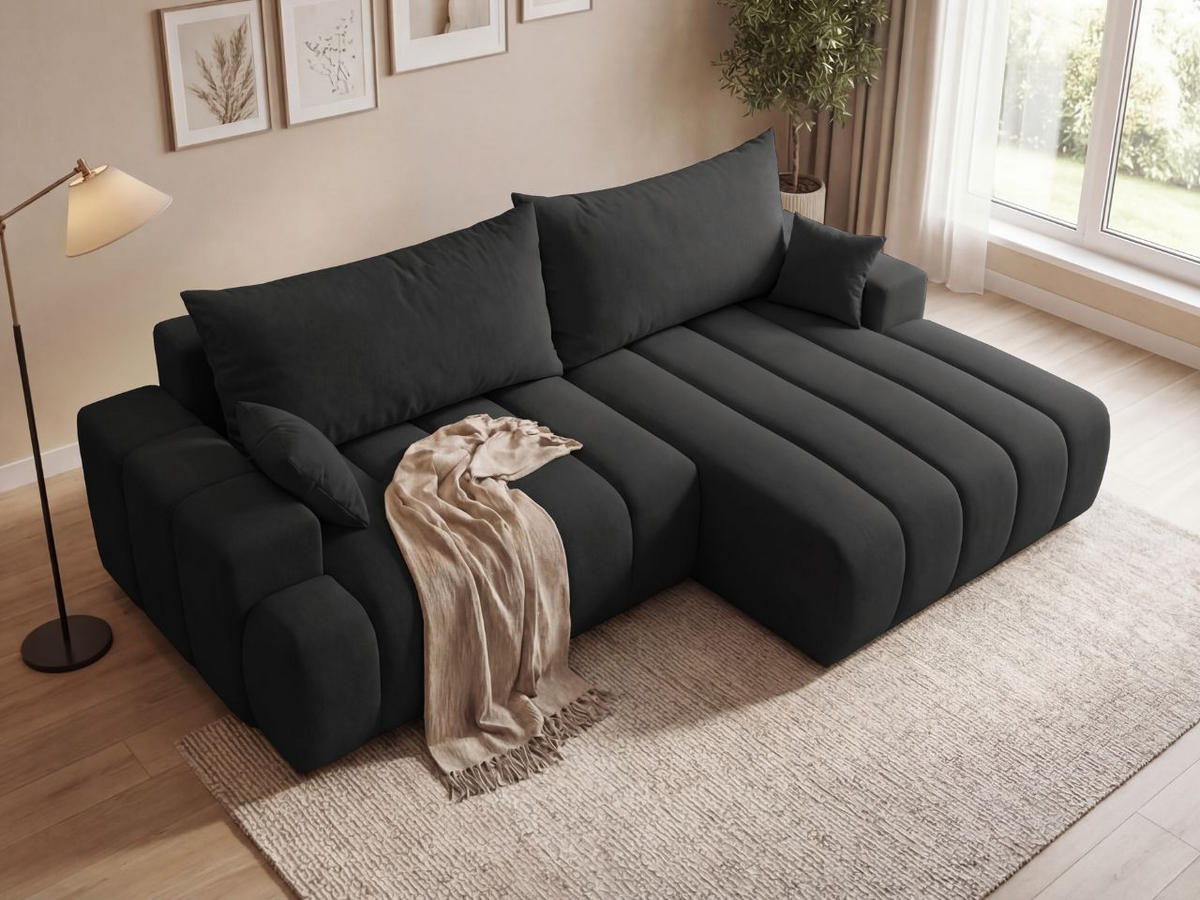 ECKSOFA Caleo Schwarz Rechts - Schwarz, Holz/Textil (270/170cm) - Graingold