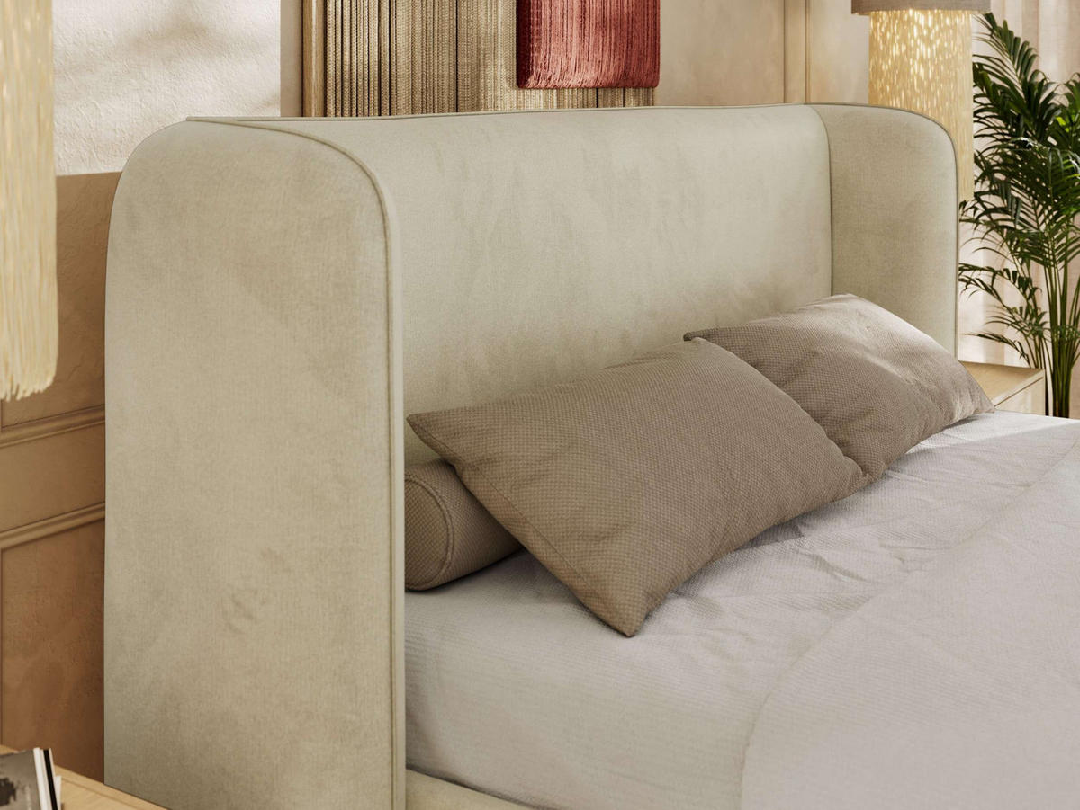 POLSTERBETT EMORA CLASSIC 160/200 - Beige Velvet - Multipocket-Matratze - Beige, Textil (160/200cm) - MKS