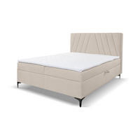 BOXBETT CAPRI mit 2 Bettkästen, Maße: 140x200 cm, Farbe: Beige , Velourstoff, mit Bonell-Matratze inkl. Topper - Beige, Holz/Kunststoff (140/200cm) - VENASI MÖBEL
