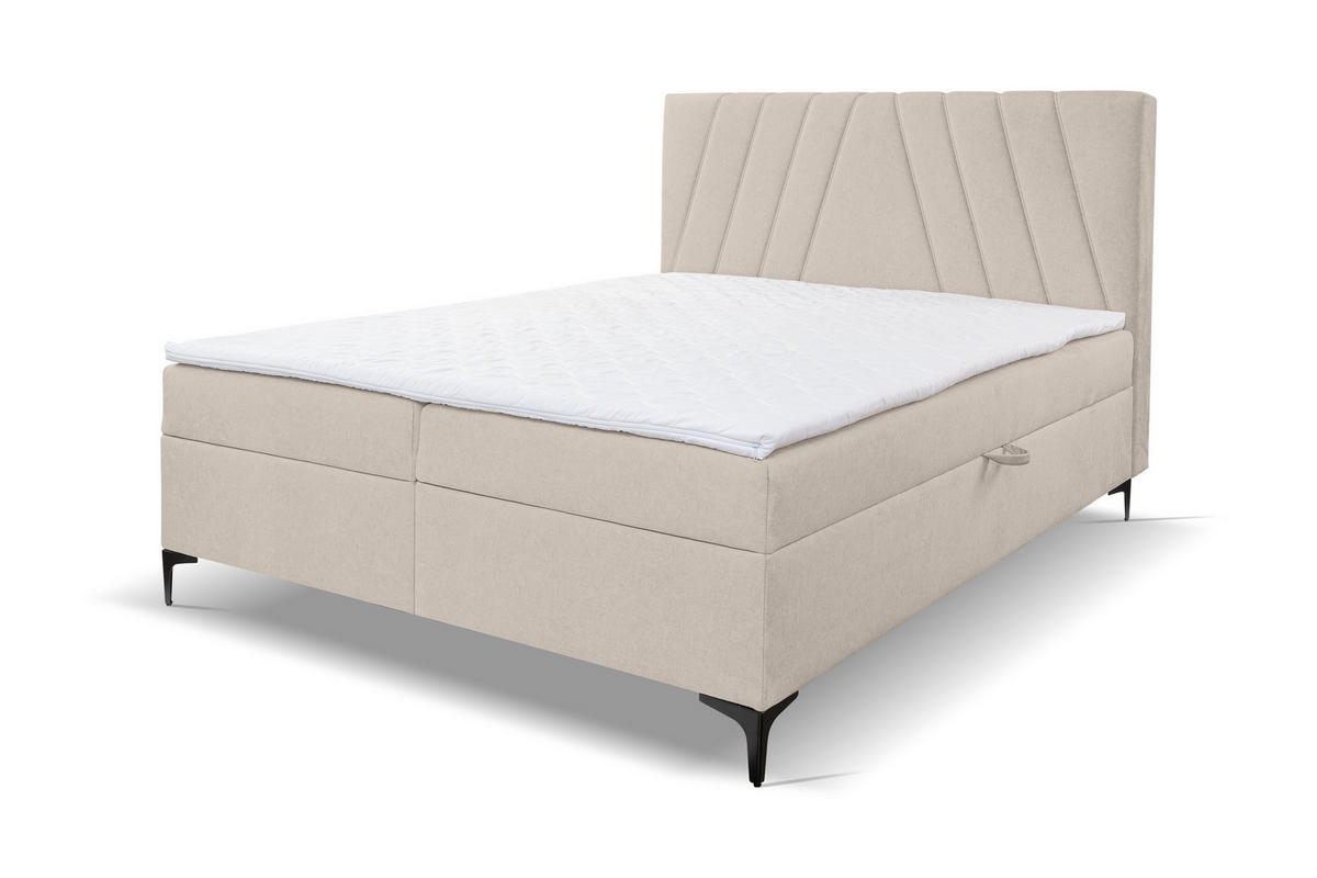 BOXBETT CAPRI mit 2 Bettkästen, Maße: 140x200 cm, Farbe: Beige , Velourstoff, mit Bonell-Matratze inkl. Topper - Beige, Holz/Kunststoff (140/200cm) - VENASI MÖBEL