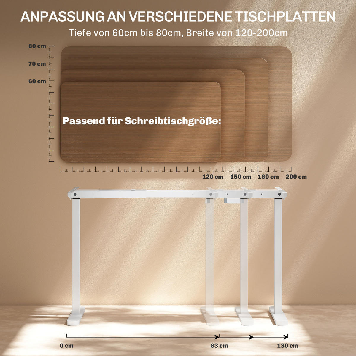 HÖHENVERSTELLBARER-SCHREIBTISCHGESTELL Stahl Weiß - Weiß, Metall (60/118/100cm) - HOMCOM