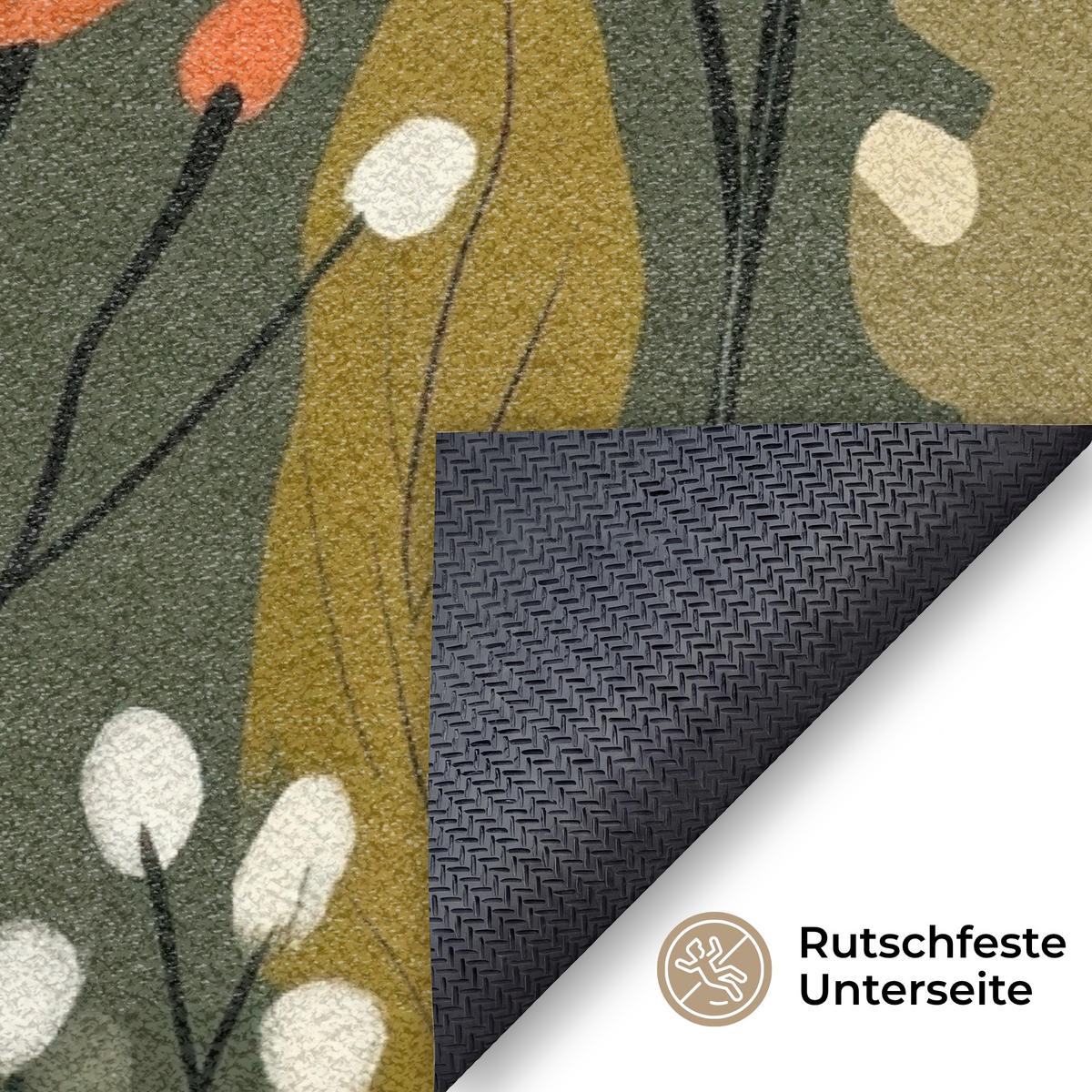 ROHOŽKA Květiny - ilustrace - zelená 120x80 cm - tmavě zelená, textil/umělá hmota (120/0.4cm) - MuchoWow