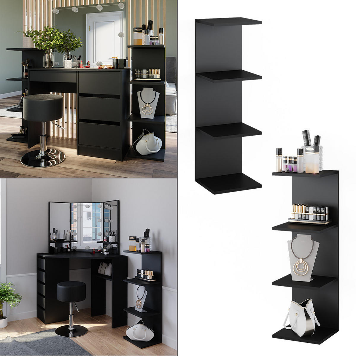 WANDREGAL Paolo Schwarz 30 x 95 cm 2er Set - Schwarz, Holzwerkstoff (30/95/28cm) - Vicco