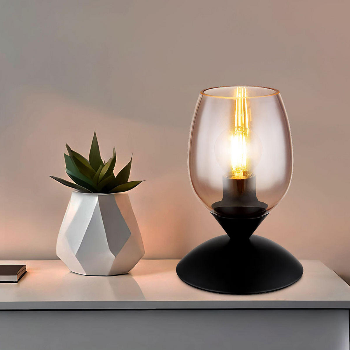 TISCHLEUCHTE Glas Rauch Schwarz - Schwarz, Glas (12.5/12.5/18cm) - Globo Lighting