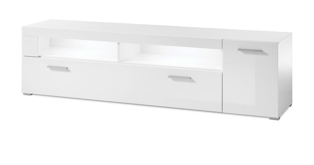 TV-LOWBOARD weiß Hochglanz 180 x 48 cm, TV Unterteil mit 5 Fächern - Chromfarben/Weiß Hochglanz, Holzwerkstoff/Kunststoff (180/48/40cm) - Furn.Design