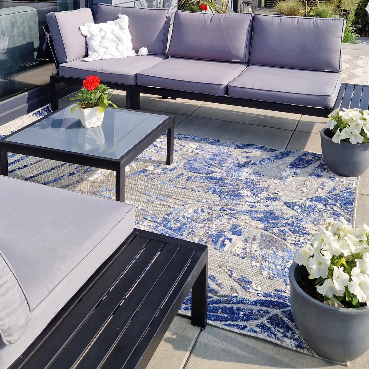 TEPPICH Outdoor Blue Pflanzlich Kurzflor Rechteckig Grey - 120x170 cm - Blaugrau, Textil (120/170cm) - Mazovia