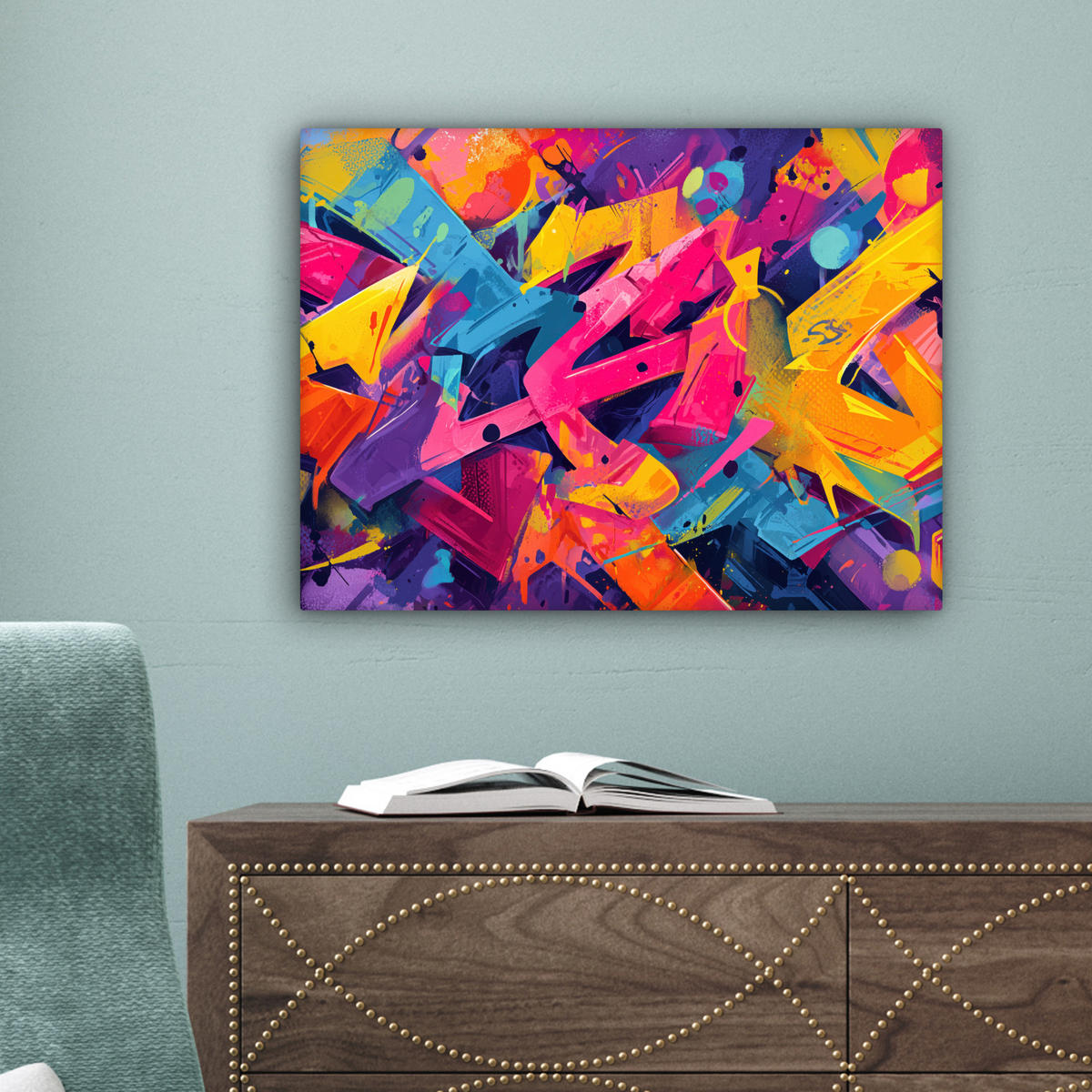 LEINWANDBILD Abstrakt - Formen - Farbenfroh Wandbild 40x30 cm - Magenta, Textil (40/30cm) - MuchoWow