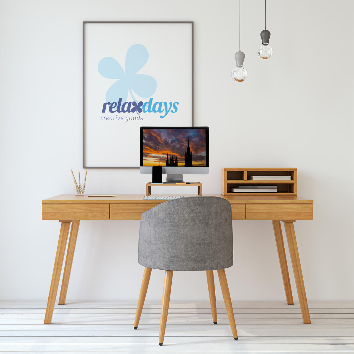 MONITORSTÄNDER Natur Bambus mit Fächern - Hellbraun, Holz (28/41/10.5cm) - Relaxdays