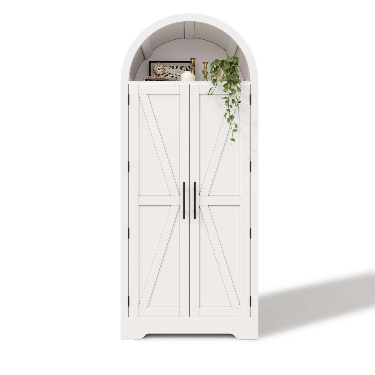 MEHRZWECKSCHRANK im Landhausstil mit gewölbter Oberseite, X-Türen, Kippschutz, Weiß, Kompakt - Weiß, Holzwerkstoff (70/170/35cm) - EVRYAE