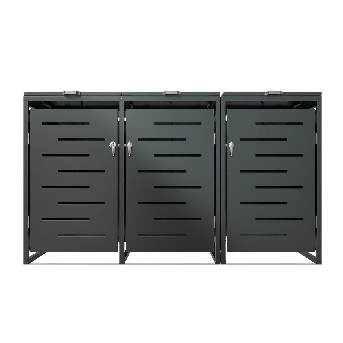 MÜLLTONNENBOX Arel 3er-Set - Anthrazit, Metall (197/116/80cm) - Juskys